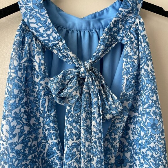 Alice + Olivia Maris Floral Print Lined Tie Halter Neck Blouse Blue White Medium - Picture 5 of 9